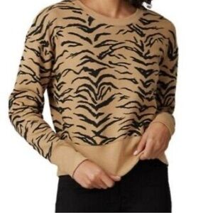 Madewell Women’s Sz M Brn/Blk‎ Tiger Striped Crew Neck Cropped Sweatshirt
